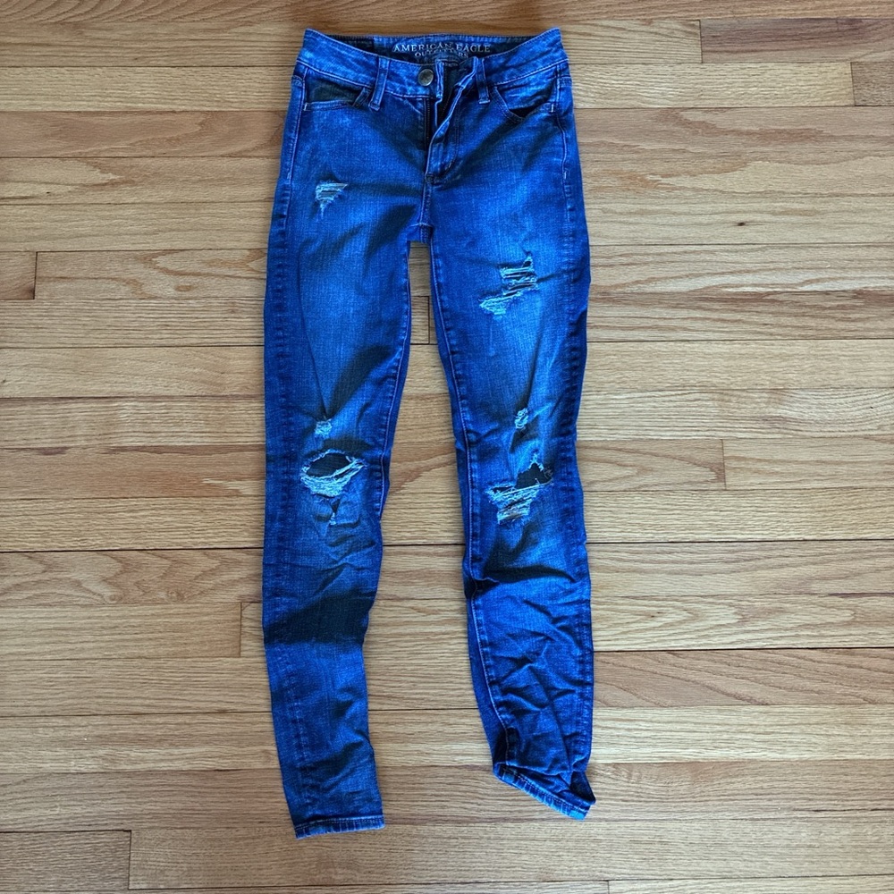 American Eagle Outfitters Women’s Ripped Skinny Jeans - Blue